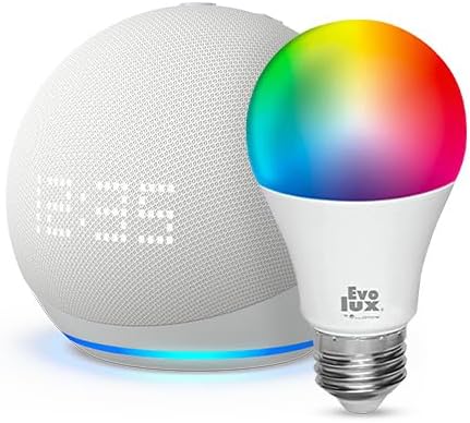  Nuevo Echo Dot con Reloj (5.ª gen) con Evolux de Lloyds Foco Inteligente, Multicolor | Blanco